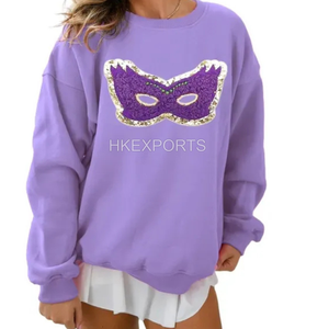 Sudadera de Mardi Gras para mujer, ropa de calle tejida de lino con diseño de máscara de lentejuelas, traje de fiesta informal de manga larga para Festival - Product Image 4