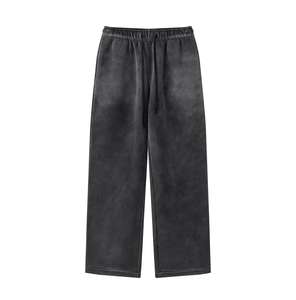 Pantalones de chándal de pierna ancha con estampado de farol de alta calidad para hombre, pantalones holgados en blanco de lana desteñidos al sol, pantalones delanteros planos al por mayor - Product Image 1