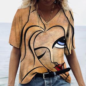 Camiseta de mujer Arte abstracto Impresión de cara Ropa de niñas 3D Oversized Classic Manga corta Tops Moda femenina Casual Ropa de calle - Product Image 4