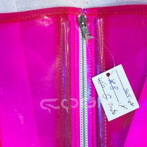 Pink See-Through PVC Underbust Steel Boned <b>Body</b> <b>Shaper</b> <b>Corset</b> with Zipper Closure | Sexy High Compression Party Lingerie Top - Product Image 4