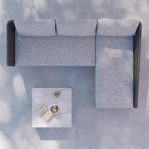 Ensemble de canapés d'extérieur modernes Rossa en cadre en aluminium et pieds en bois de teck avec corde tissée et finition grise. - Product Image 3