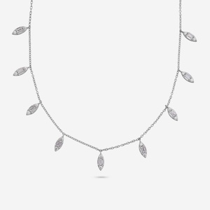 Collier en argent 92,5 plaqué or rose 14 carats, platine et rhodium, orné de diamants, zircon, perle d'eau douce et motif végétal géométrique - Product Image 1