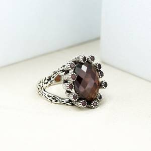 Quartz fumé naturel grenat pierre précieuse oxydée broche Cocktail Boho Antique femmes jour cadeau bague en argent Sterling 925 - Product Image 4