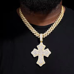 Iced Out Gold <b>Cross</b> Moissanite Pendant with Cuban Link <b>Chain</b> Luxury Hip Hop Jewellery Statement Piece - Product Image 2