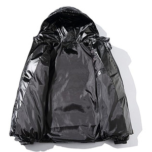 Manufacturer Shiny Hooded Puffer Jacket <b>Winter</b> Bubble <b>Coat</b> Unisex Zip up Outdoor <b>Waterproof</b> Windbreaker Keep Warm Front - Product Image 2