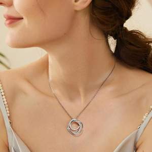 <b>Interlocking</b> Circle Pendant <b>Necklace</b> for Women 925 Sterling Silver Chain Lab Created Diamond 4 Generations <b>Necklace</b> - Product Image 4