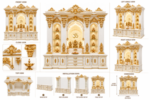 Temple moderne de luxe blanc et or, élégant, en teck sculpté à la main, unité de prière en bois pour salle de prière, Londres, Royaume-Uni - Product Image 4