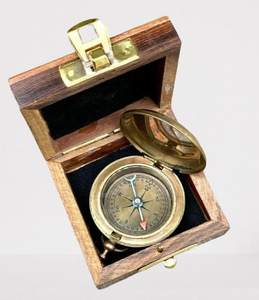 เข็มทิศกระเป๋าทองเหลืองสีทองโบราณสำหรับเป็นของขวัญการท่องเที่ยวและการเดินป่า - Product Image 2