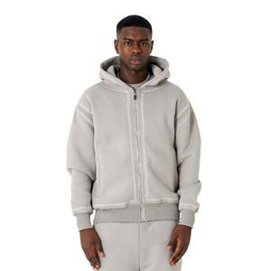 Zipper Casual Solid 100% Cotton Sweatsuit Trendy Style Customized Logo Printing Comfortable Breathable Hoodies <b>Sweatpants</b> <b>Set</b> - Product Image 3