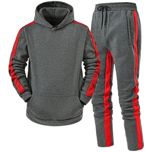Conjunto Deportivo Informal de Dos Piezas para Hombre, Sudadera con Capucha y Pantalones Deportivos con Rayas en Contraste, Sudadera con Capucha de Forro Polar Cálido, Ropa Deportiva de Moda Premium - Product Image 1