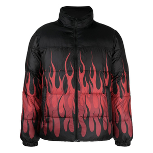 Fire Print Puffer <b>Jacket</b> <b>Men's</b> Streetwear Red Flame Graphic Design Winter Bubble Coat Stand Collar Custom Design Puffer <b>Jackets</b> - Product Image 1
