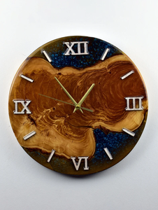 นาฬิกาไม้อะคาเซียสำหรับติดผนัง,นาฬิกาไม้ติดผนังเรซินอีพ็อกซี่สไตล์แม่น้ำเรซินติดผนังนาฬิกาส่วนตัว - Product Image 4