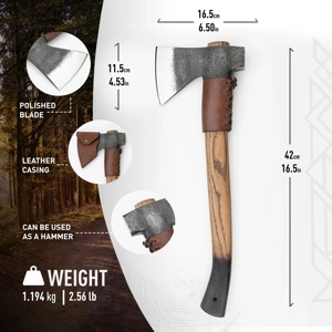 Custom Hand Forged Industrial Grade Carbon Steel Bushcraft Hatchet with Wood <b>Handle</b> and Leather Sheath OEM Support - Product Image 6