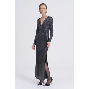 Sequined Twisted Maxi <b>Dress</b> - <b>Silver</b> - Product Image 1