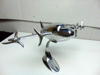 Modèle d'avion vintage Art Déco en aluminium avec hélices, sculpture de table, objet de collection, décoration d'intérieur, artisanat métallique de haute qualité