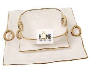 Plateaux de service en métal de luxe blanc et or, plateaux de luxe en mélamine - Product Image 1