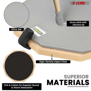 5Core <b>Drum</b> Practice Pad Set 12 Snare Drumming Stand Double Sided Silent Drummer Kit - Product Image 5
