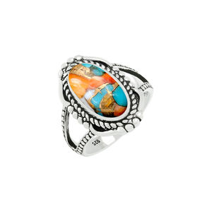 Nouvelle arrivée, bague en turquoise cuivre de coquille d'huître épineuse, argent sterling 925, bijoux bohèmes navajo, pierre précieuse faite à la main, fiançailles, mariages - Product Image 3