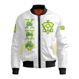 เสื้อแจ็คเก็ตบอมเบอร์สีขาวสำหรับผู้ชาย Chi Eta Phi รุ่น 32 Service For Humanity ซิปด้านหน้า สวมใส่สบาย กันลม ผลิตจากโพลีเอสเตอร์ - Product Image 2