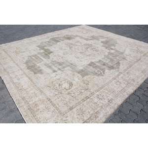 Alfombra vintage extragrande de 11.1x12.3 pies, alfombra turca gris con motivos de plantas y árboles - Product Image 3