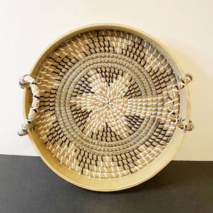 Accesorios para el hogar bandejas de almacenamiento y servicio de fibra en espiral de bambú para alimentos bandeja natural con asas de cuero - Product Image 4