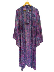 ชุดใส่ในเลานจ์ชุดกิโมโนผ้าไหมยาวถึงข้อเท้าชุดคลุมหลายสีชุดกลางคืนชุดคลุมชุดอินเดียวินเทจผ้าไหมส่าหรีสไตล์วินเทจ - Product Image 5