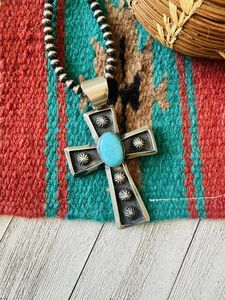 Navajo Sterling Silver And Turquoise <b>Cross</b> Pendant Handmade Southwestern <b>Jewelry</b> Statement Necklace For Women - Product Image 6
