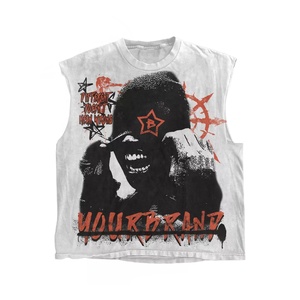 Camiseta sin mangas ajustada holgada de algodón 100% personalizada para hombre, ropa de calle Vintage de gran tamaño con serigrafía corta informal - Product Image 3