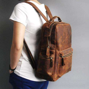 Grand sac à dos vintage en cuir marron pour ordinateur portable, étanche, fermeture à glissière Old School, pour voyage universitaire, usage extérieur pour hommes et femmes - Product Image 3