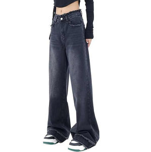 Meilleurs Jeans Baggy à Jambe Droite pour Femme, Bleus, Taille Haute, Coupe Droite, en Denim Urbain, Style Décontracté Urbain, Délavés - Product Image 2