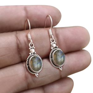 Pendientes de gota de piedras preciosas de labradorita bohemia de Plata de Ley 925 chapados en oro de la mejor calidad de la India para mujer, fiesta y regalo - Product Image 1