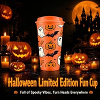 Gobelet à café en plastique de 16 oz avec couvercle, réutilisable, pour Halloween, avec logo personnalisé, finition mate givrée, vente en gros d'usine OEM