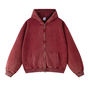 Mode Street Wear Sweats Haute Qualité Français Terry Poids Lourd Hommes À Capuche Acide Lavé Coloré Zipper Hoodies - Product Image 1