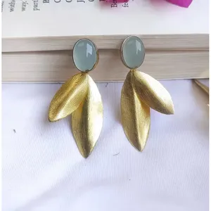 Fashion Trendy Wedding <b>Drop</b> Earrings Brass Gold Plated <b>Rainbow</b> Moonstone Gemstone - Product Image 4