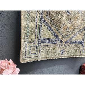 Alfombra Turca de 2.8x4.2 pies, Alfombra Pequeña Vintage, Alfombra de Lana con Diseño de Plantas y Árboles en Azul y Marrón - Product Image 4