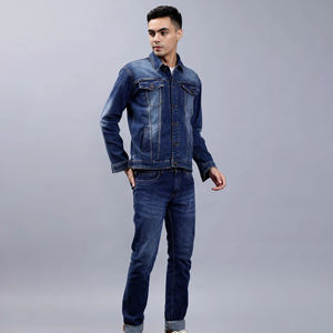 Nueva moda de talla grande personalizada Denim Stretch algodón cintura alta Casual invierno transpirable Jeans y chaqueta conjunto para hombres - Product Image 6