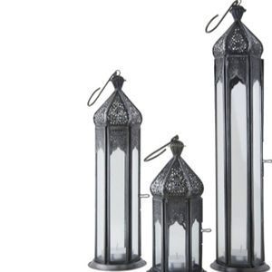 Ensemble de 3 lanternes marocaines en métal gris, porte-bougie décoratifs faits à la main pour une décoration intérieure élégante, table et centre de table - Product Image 1