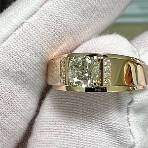 Original Moissanite Solitaire <b>Ring</b> in Fancy Yellowish Green Cushion Cut 14K Solid Gold Wedding <b>Band</b> for Brides Party Gift - Product Image 4