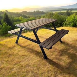 Mesa de Picnic de Madera Rústica Resistente con Marco Metálico Portátil de 145 cm, Muebles Plegables para Exteriores, para Comer en el Patio, Estilo Moderno - Product Image 3