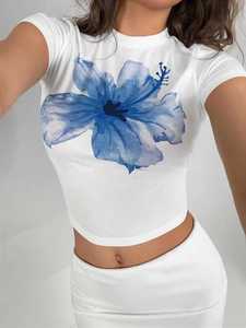 Vente en gros T-shirts décontractés pour femmes, manches courtes, col en O, coupe ajustée, design personnalisé, imprimé, motif respirant, prix d'usine - Product Image 3