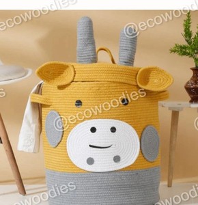 Eco-Friendly Woven Baby Storage <b>Basket</b> Cute Bear Nursery Organizer for Toys, <b>Laundry</b> & Essentials - Product Image 3