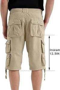 Pantalones Cortos Cargo Deportivos para Hombre al por Mayor, 6 Bolsillos, Algodón y Elastano, Estilo Francés, Cintura Elástica, Casual, Urbano, Vintage, Transpirable - Product Image 2