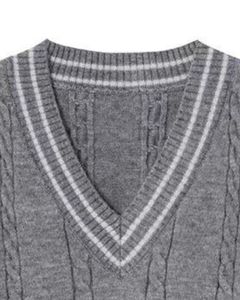 Grey White V Neck Cable Knit Sleeveless Sweater Vest Soft Winter Warm Knitted Pullover <b>Mens</b> Classic Stylish Vest - Product Image 4