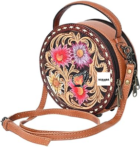 Nouveau sac de cantine en cuir usiné de Style occidental sac à main de forme circulaire usiné à la main femmes sac à bandoulière en cuir usiné - Product Image 6