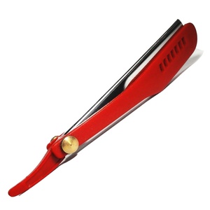 Rasoir à cheveux professionnel pour barbier, couleur rouge, avec manche en bois et lame droite en acier inoxydable - Product Image 2
