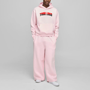 Logo brodé personnalisé poids lourd 100% coton polaire à capuche pantalon de survêtement ensemble hiver tenue décontracté streetwear hommes 2 pièces - Product Image 1