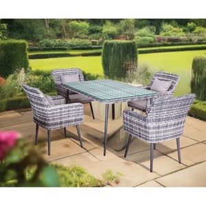 Conjunto de Muebles de Jardín Lima Grey de 5 Piezas, Duradero, de Teca, con Cojines para Terraza o Balcón - Product Image 4