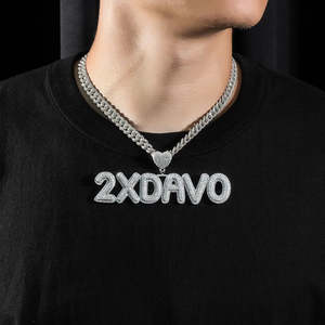 Collar con Colgante de Letra Personalizado, Chapado en Rodio, Moissanita de Corte Brillante, Plata 925, Engaste Pavé, Estilo Hiphop, Joyería Unisex con Cadena de Cuerda - Product Image 2