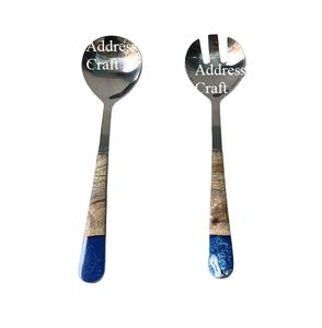 Ensemble de service à salade en acier inoxydable de haute qualité avec poignée en résine de bois décoration de Table outils de service à salade grande cuillère fourchette ensemble - Product Image 1