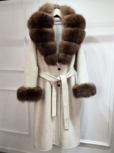 Abrigo Largo de Invierno para Mujer, Mezcla de Lana, con Cuello y Puños de Piel de Zorro Natural, Abrigo Informal con Cinturón - Product Image 5
